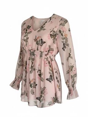 H&M Mama Pink Floral Long Sleeve V-Neck Top